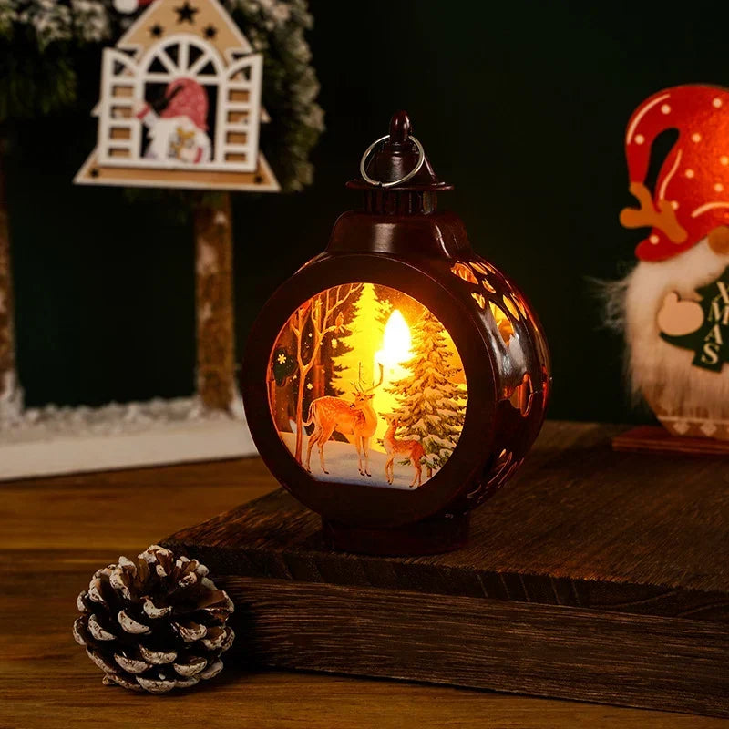 Christmas Lantern Soft LED Flameless Deer Scene