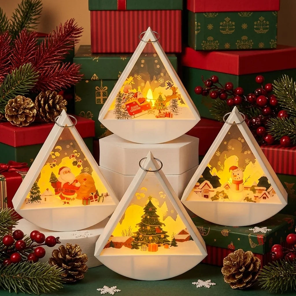 Christmas Light Decoration Triangular Santa Scene Warm White LED