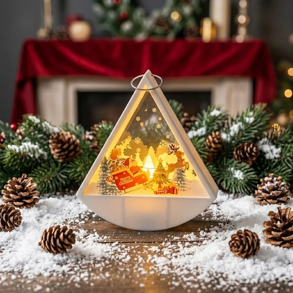 Christmas Light Decoration Triangular Santa Scene Warm White LED