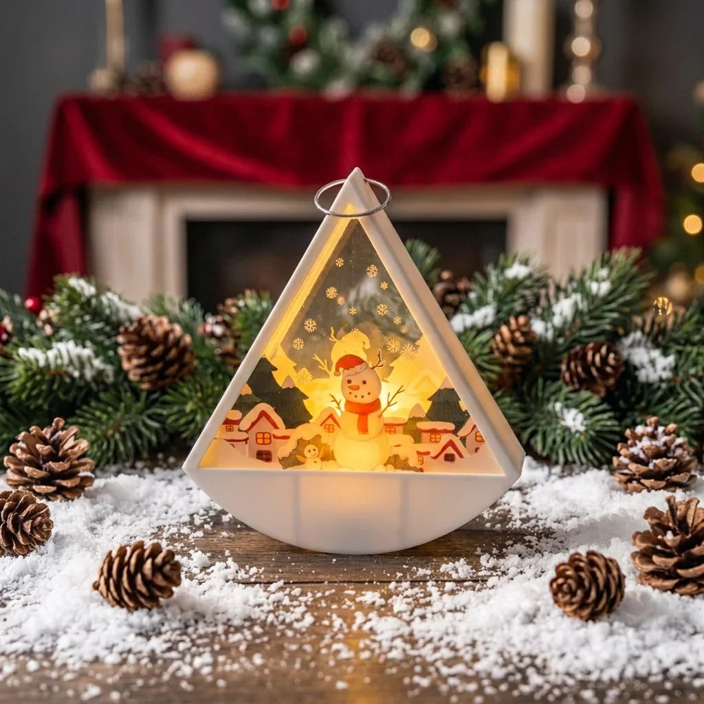 Christmas Light Decoration Triangular Santa Scene Warm White LED