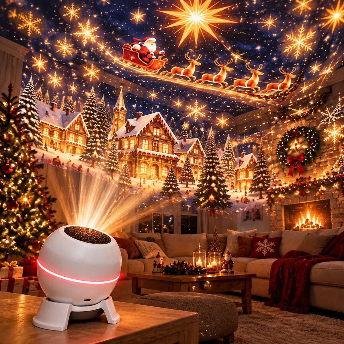 Christmas Light Projector Moving Figures USB Powered Compact⏎