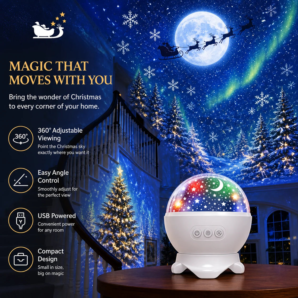Christmas Light Projector Santa Sleigh & Reindeer Scene
