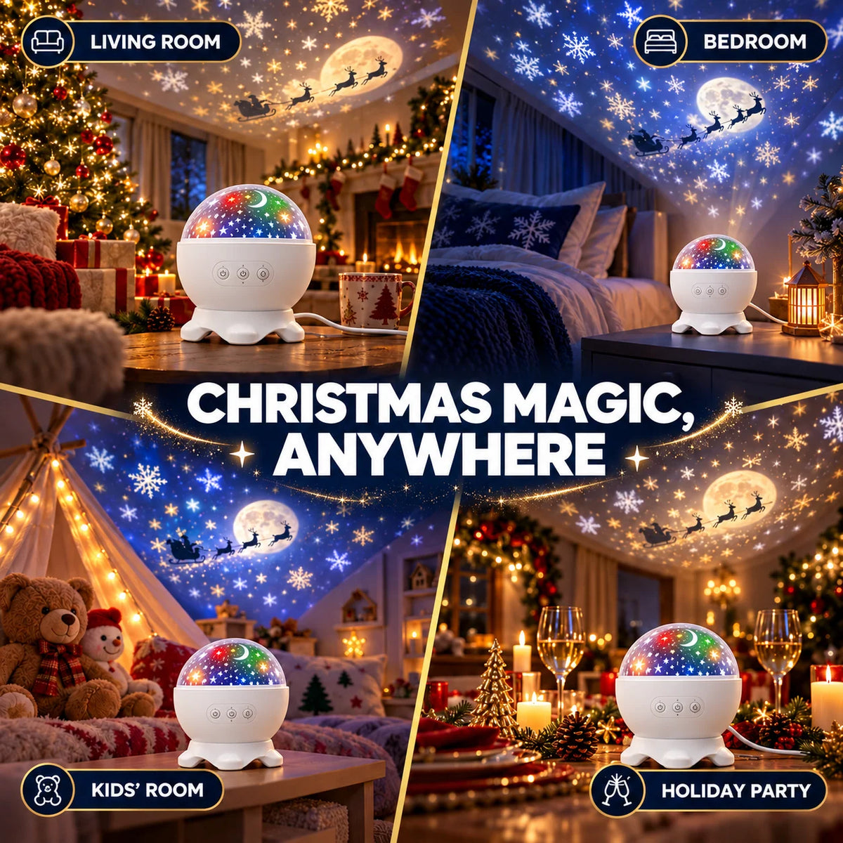 Christmas Light Projector Santa Sleigh & Reindeer Scene