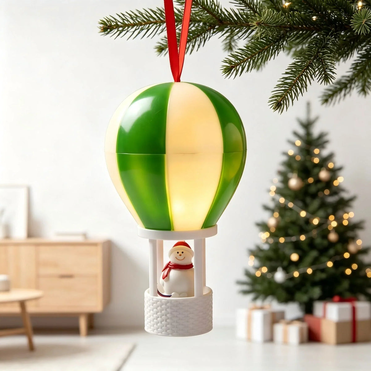 Christmas Ornament Hot Air Balloon Snowman Lightweight & Easy-Hang
