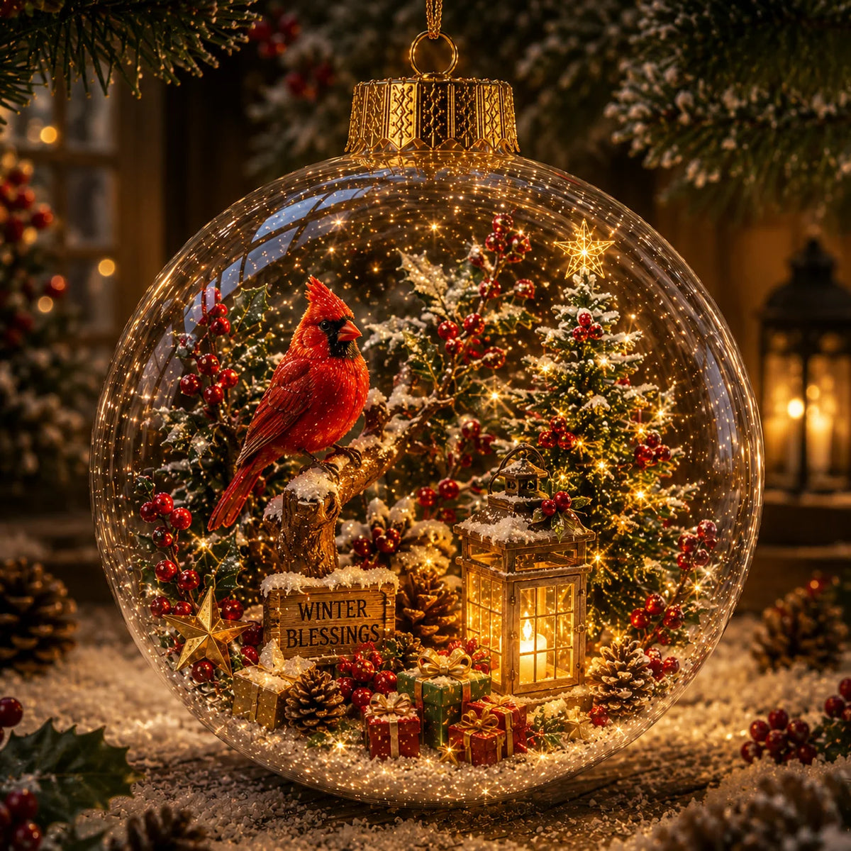 Christmas Ornament Light-Up Miniature Diorama Hanging Tabletop Display