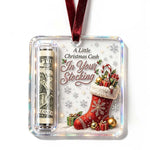 Christmas Ornament Money Holder Clear Acrylic With Ribbon