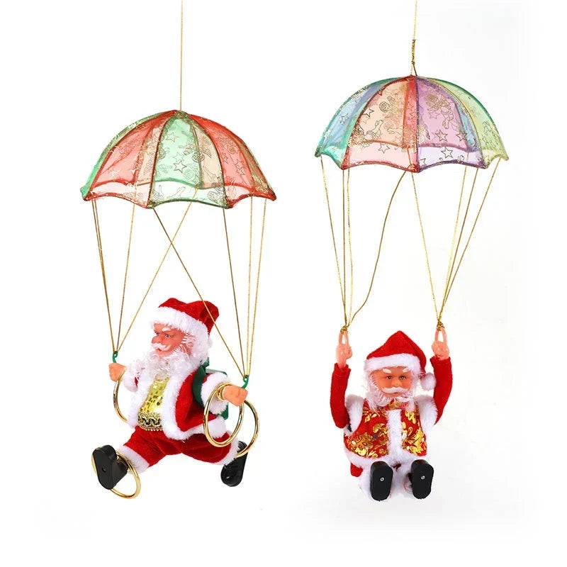 Christmas Ornament Parachuting Santa Musical Easy To Hang