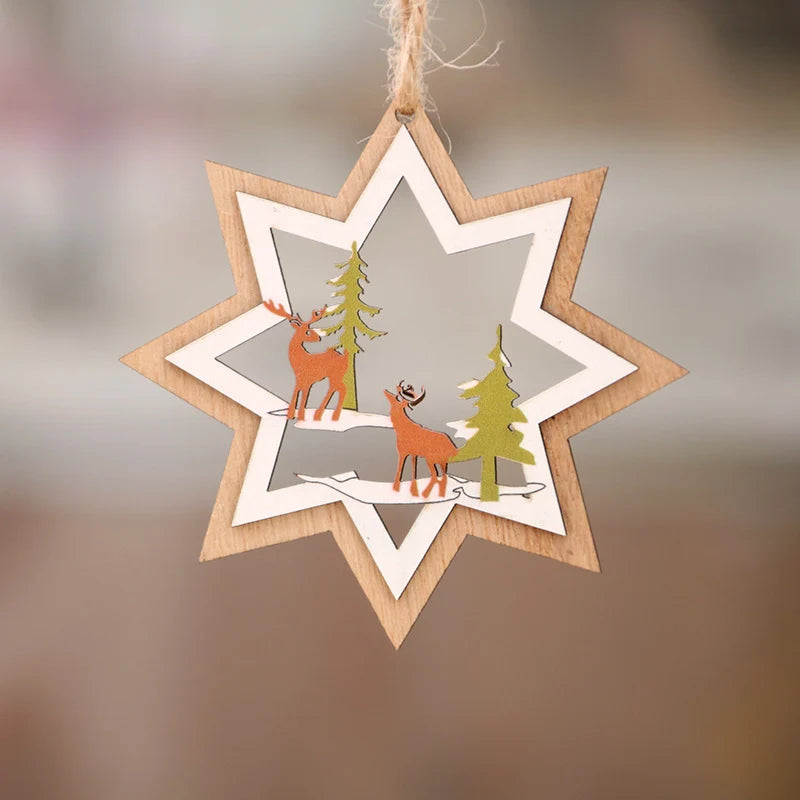 Christmas Ornaments Laser-Engraved Natural Wood