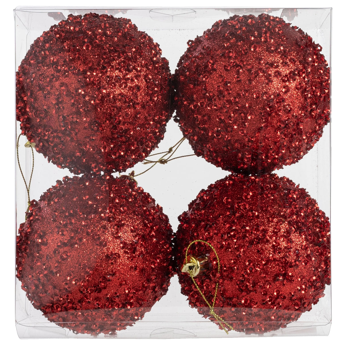 Christmas Ornaments Shatter-Resistant Red Glitter Set of 4