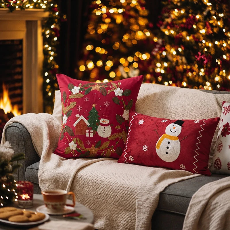 Christmas Pillow Cover Embroidered Sequins Concealed Zipper