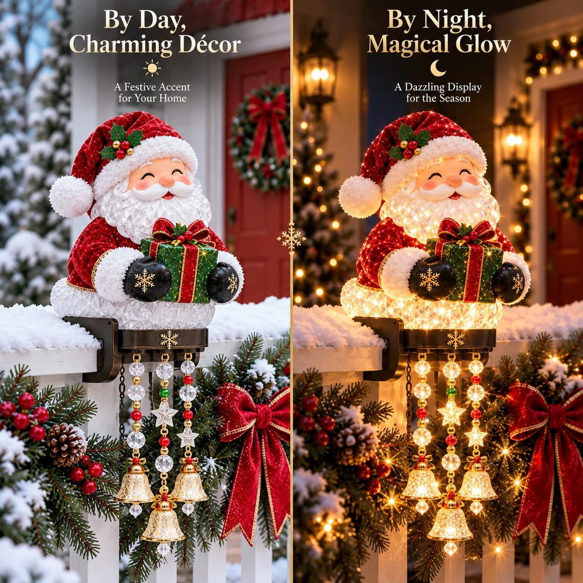 Christmas Porch Railing Lights Warm Glow Hanging Ornaments