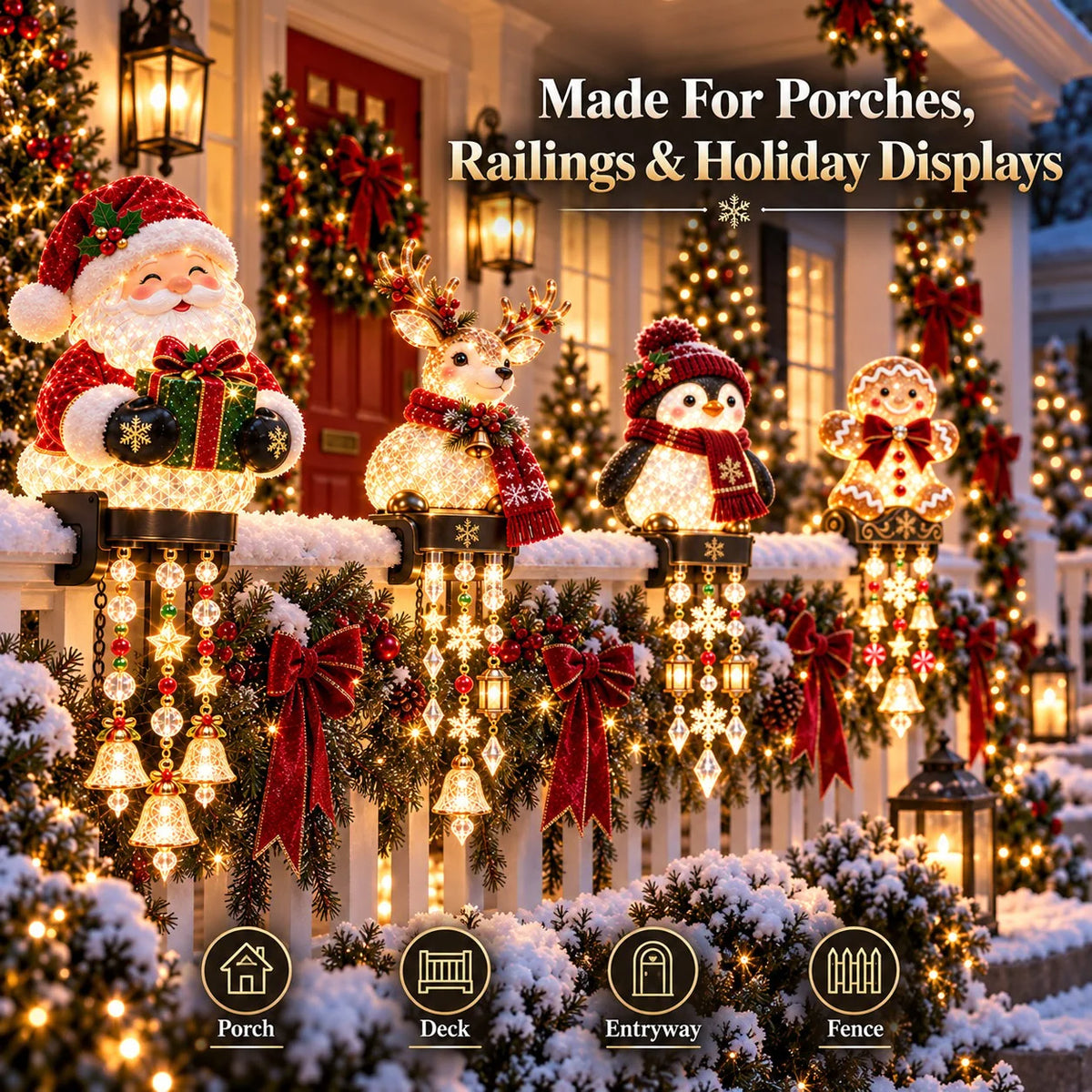 Christmas Porch Railing Lights Warm Glow Hanging Ornaments