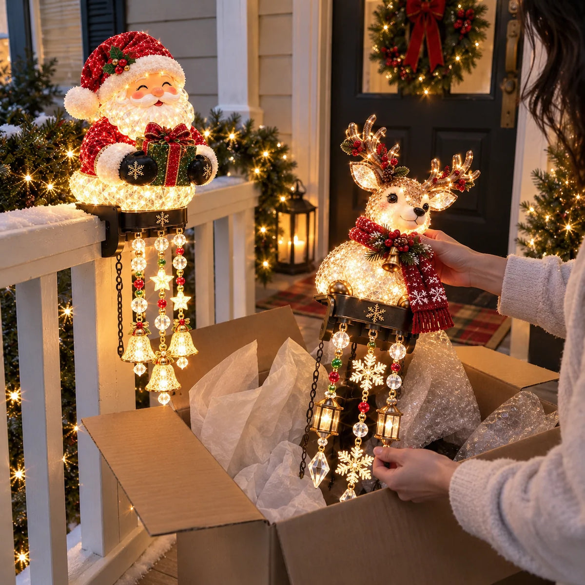 Christmas Porch Railing Lights Warm Glow Hanging Ornaments