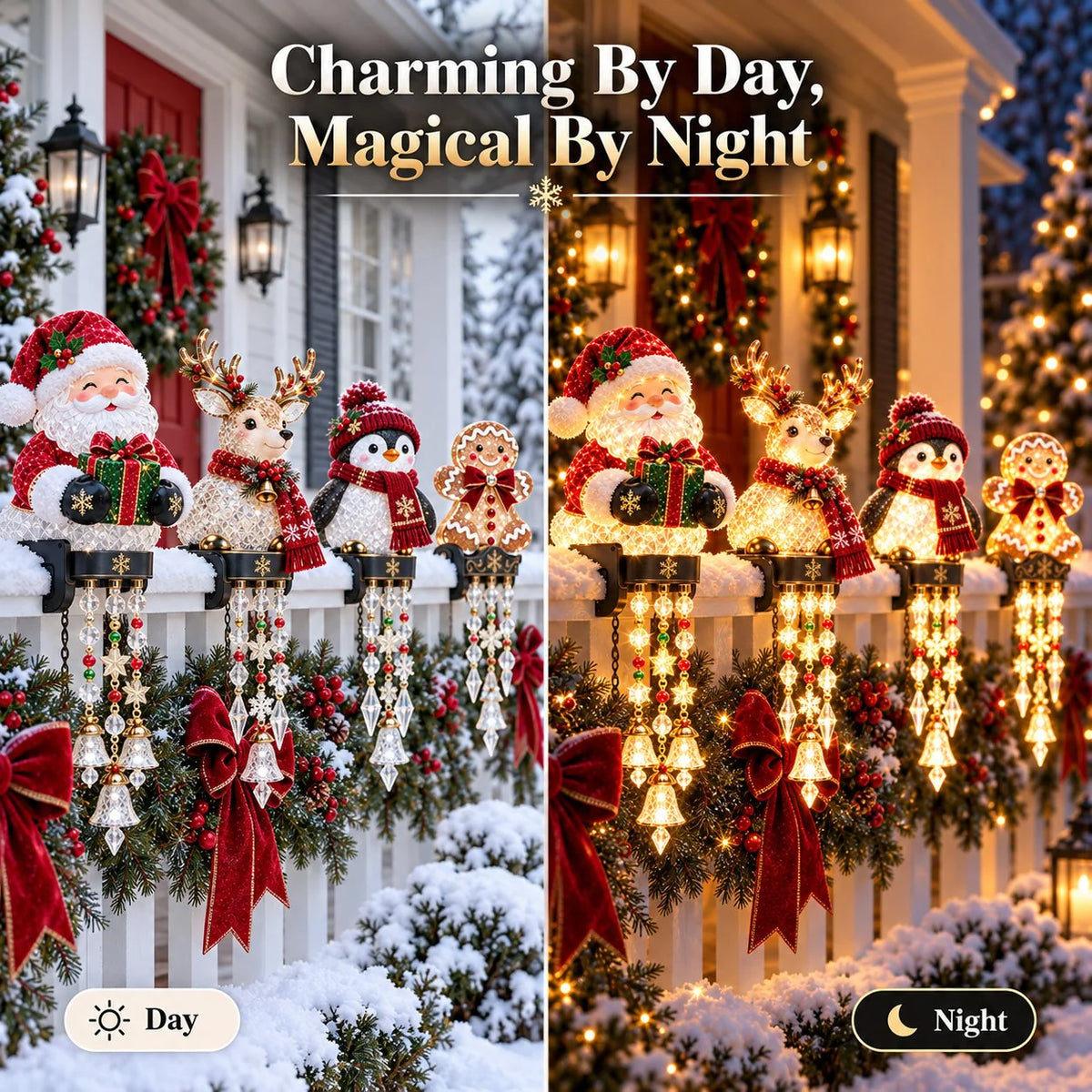 Christmas Porch Railing Lights Warm Glow Hanging Ornaments