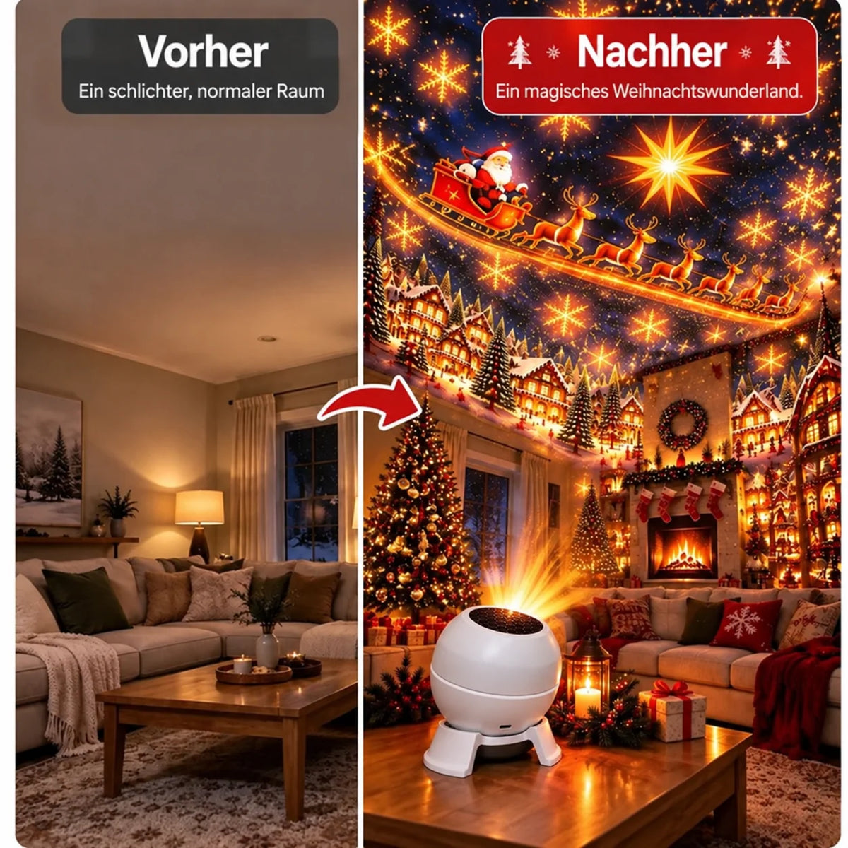 Christmas Projection Night Light USB-Powered Wall & Ceiling Projection