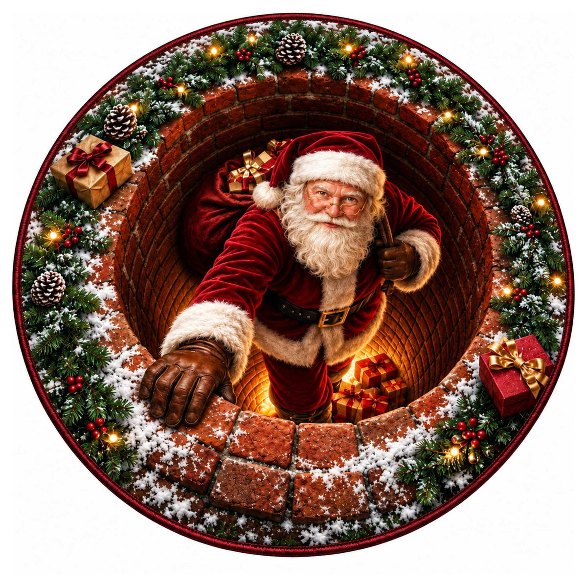 Christmas Rug Round Santa Print Easy-Clean