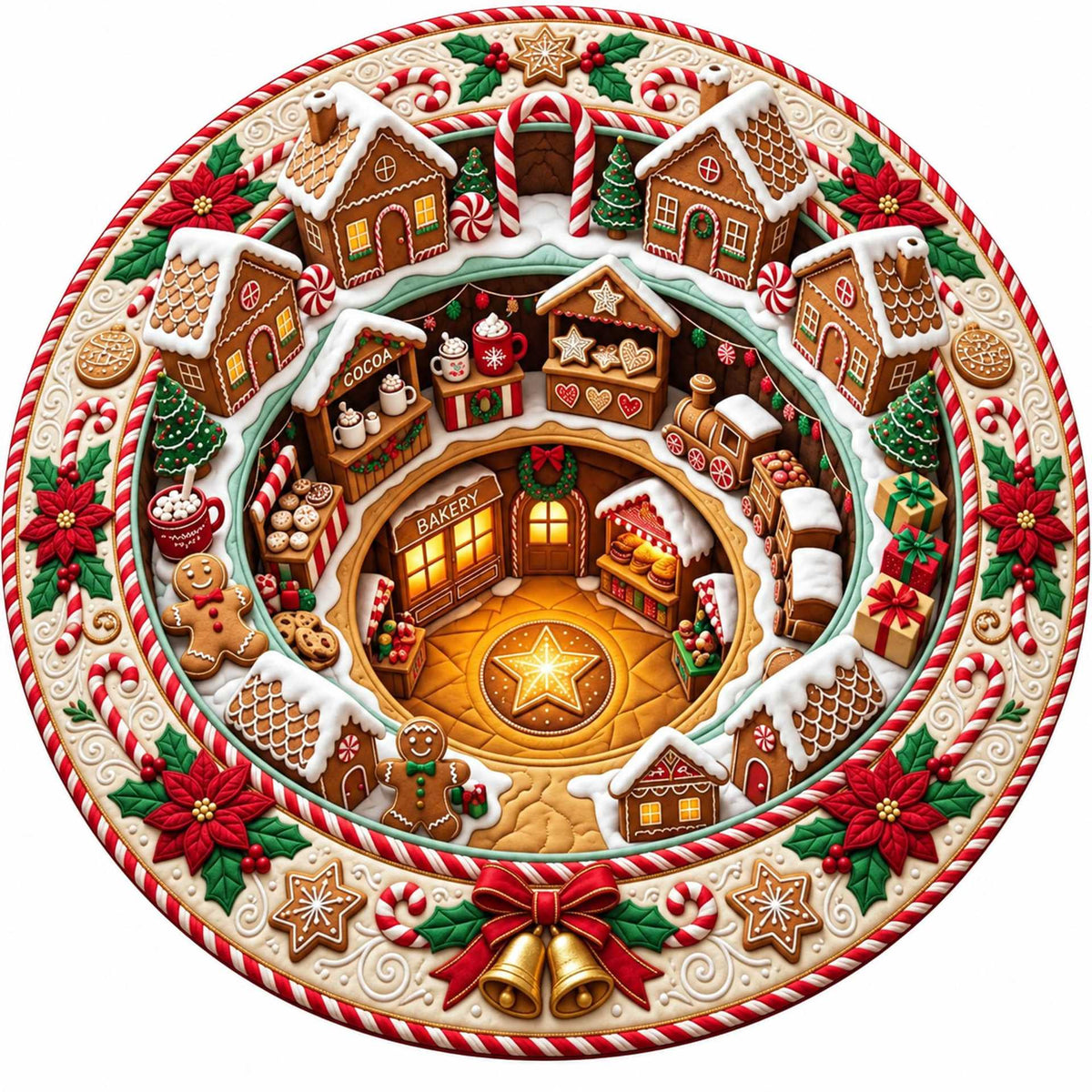 Christmas Rug Round Santa Print Easy-Clean