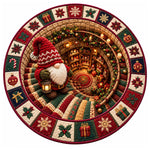 Christmas Rug Round Santa Print Easy-Clean