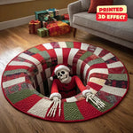 Christmas Rug Round Santa Print Easy-Clean