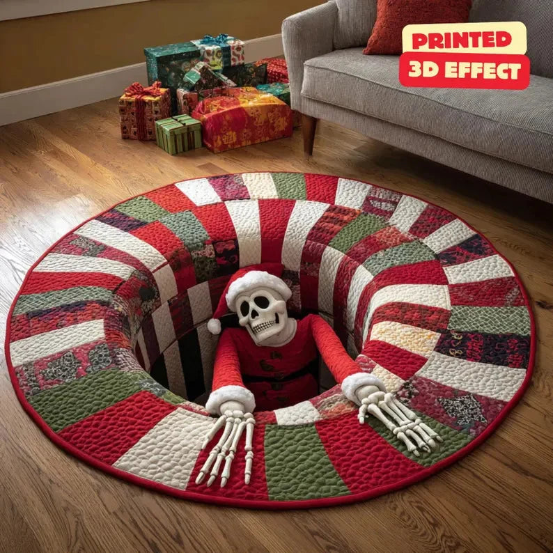 Christmas Rug Round Santa Print Easy-Clean