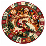Christmas Rug Round Santa Print Easy-Clean