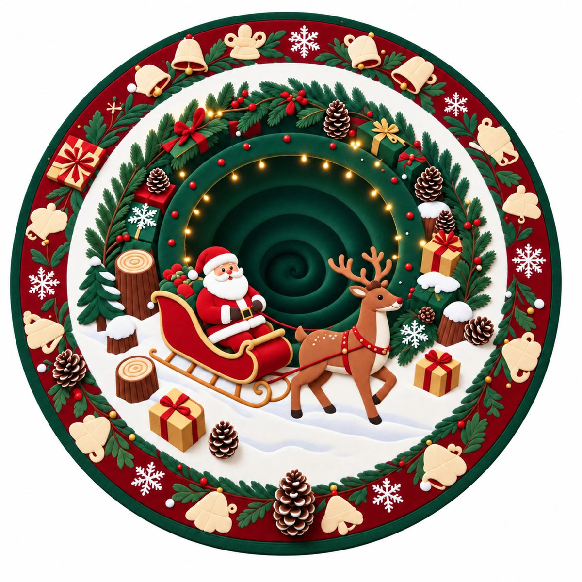 Christmas Rug Round Santa Print Easy-Clean
