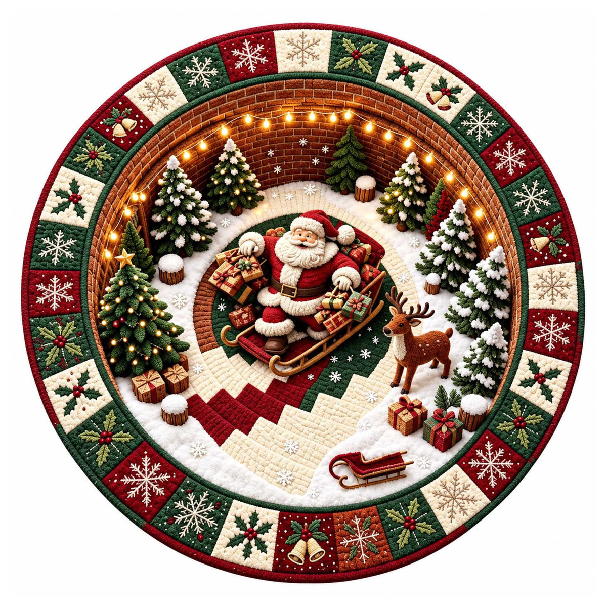 Christmas Rug Round Santa Print Easy-Clean
