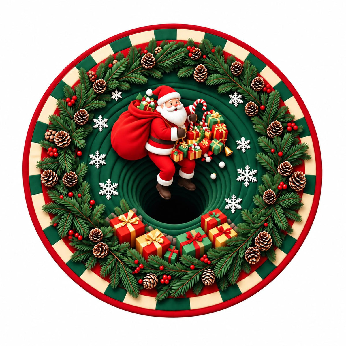 Christmas Rug Round Santa Print Easy-Clean