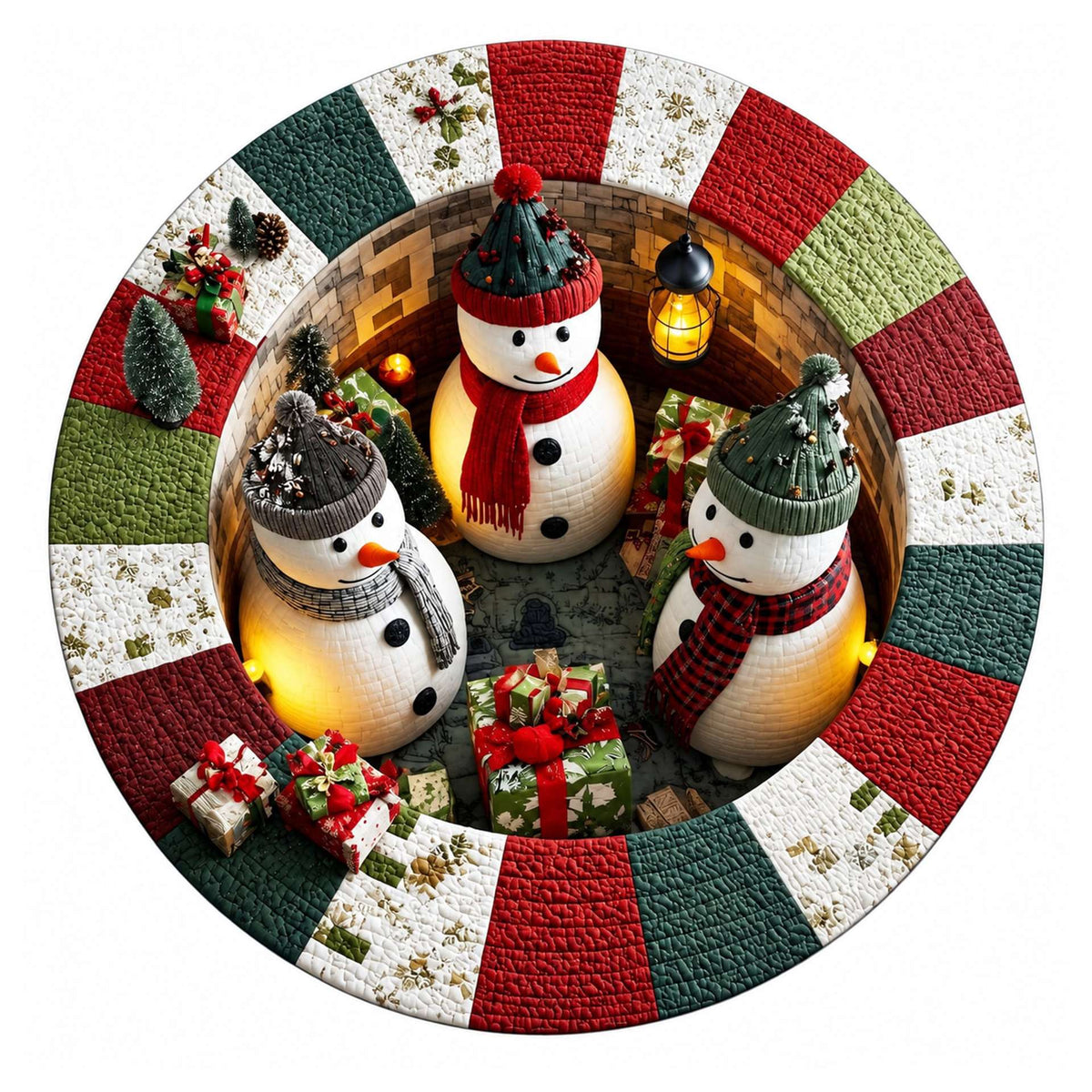 Christmas Rug Round Santa Print Easy-Clean
