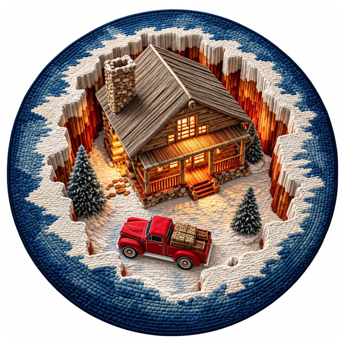 Christmas Rug Round Santa Print Easy-Clean