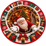 Christmas Rug Round Santa Print Easy-Clean