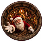 Christmas Rug Round Santa Print Easy-Clean