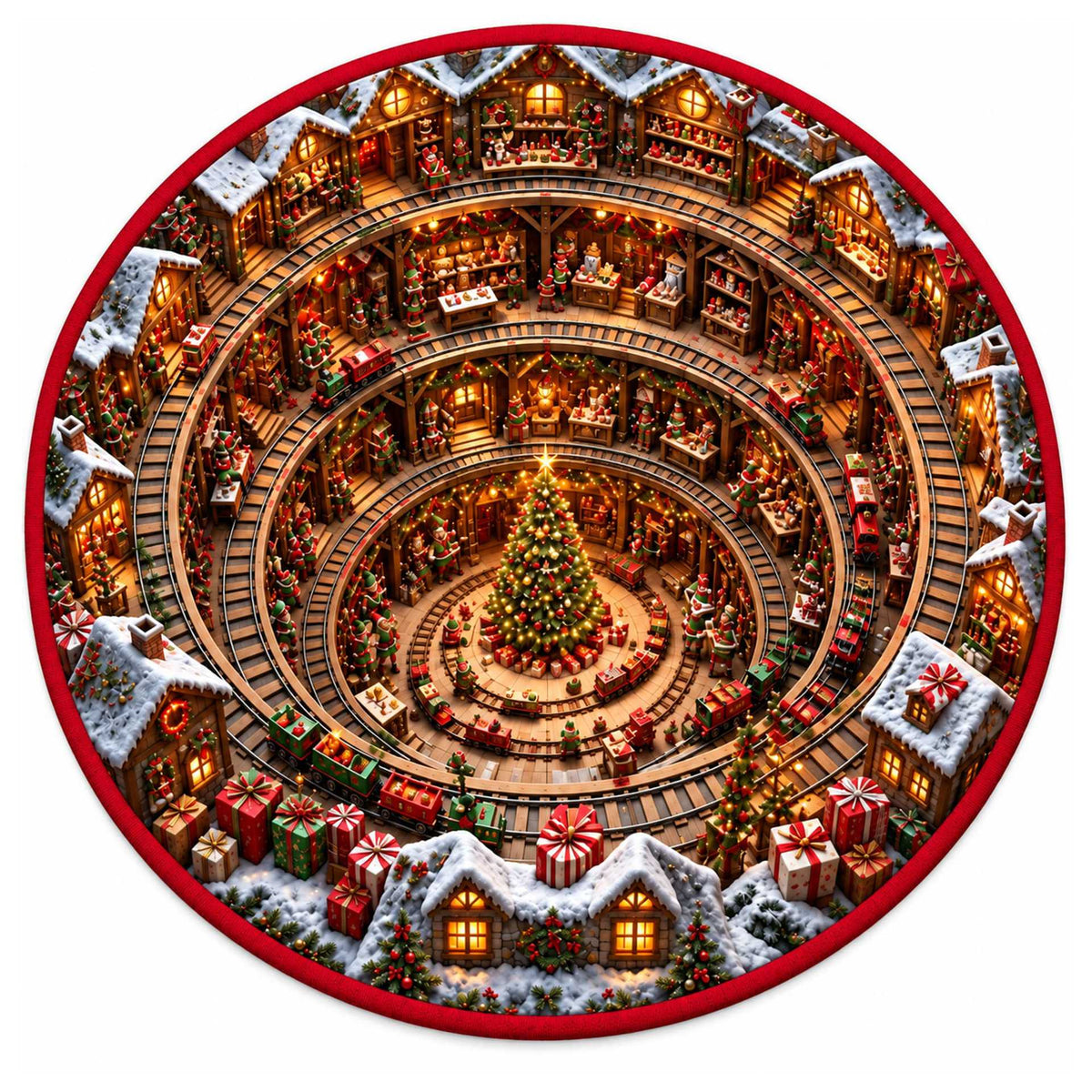 Christmas Rug Round Santa Print Easy-Clean
