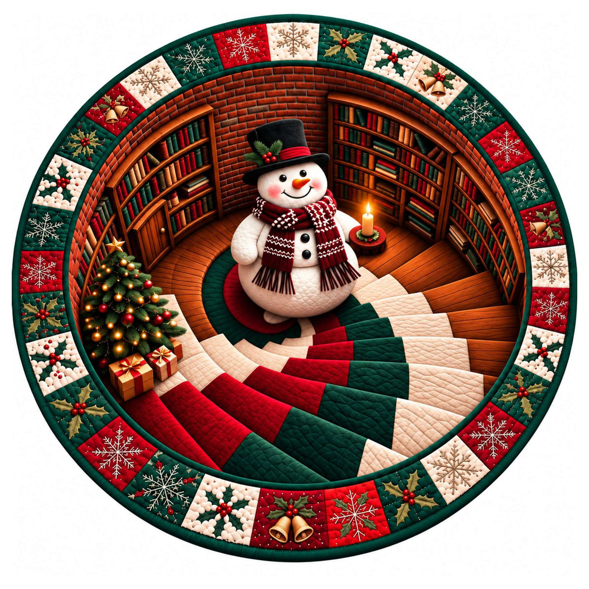Christmas Rug Round Santa Print Easy-Clean