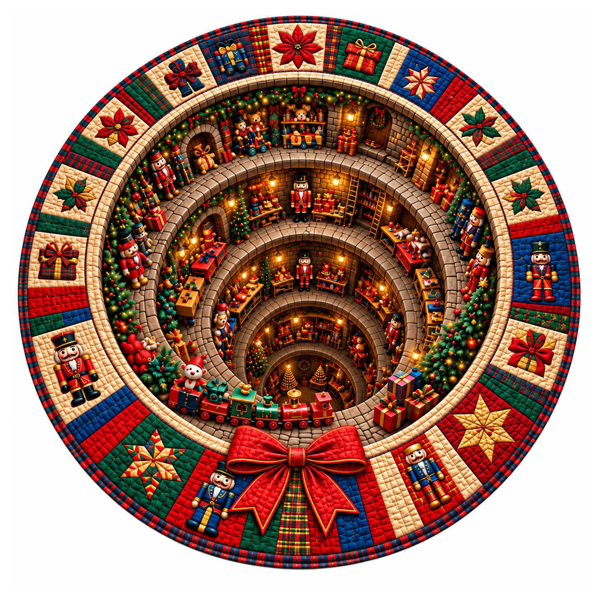 Christmas Rug Round Santa Print Easy-Clean