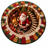 Christmas Rug Round Santa Print Easy-Clean