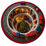 Christmas Rug Round Santa Print Easy-Clean
