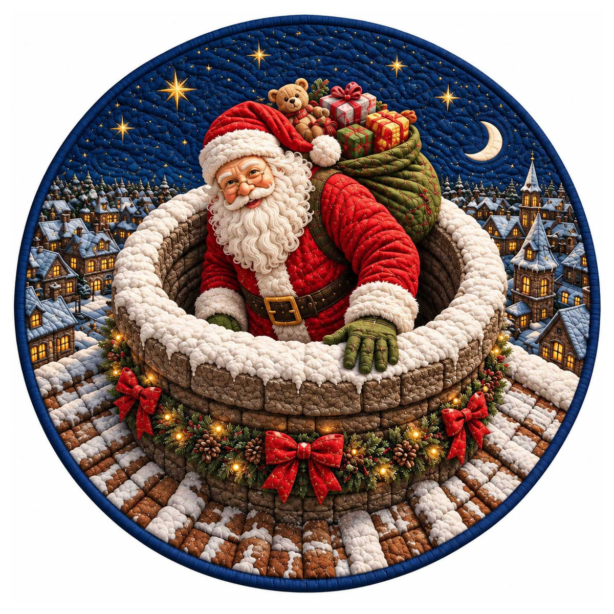 Christmas Rug Round Santa Print Easy-Clean