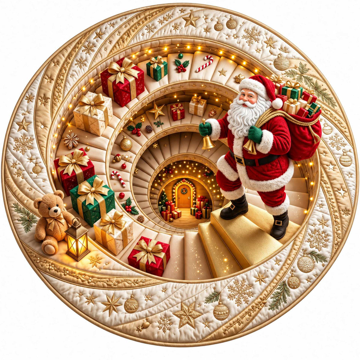 Christmas Rug Round Santa Print Easy-Clean