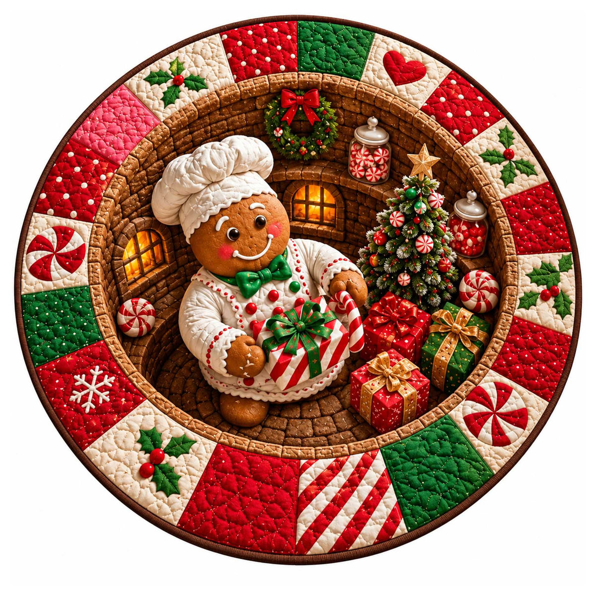 Christmas Rug Round Santa Print Easy-Clean