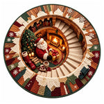 Christmas Rug Round Santa Print Easy-Clean