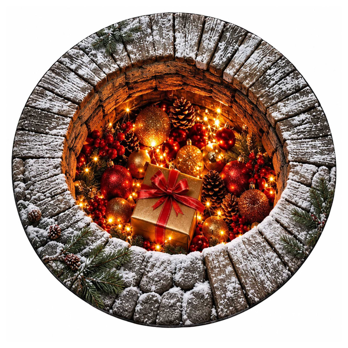 Christmas Rug Round Santa Print Easy-Clean