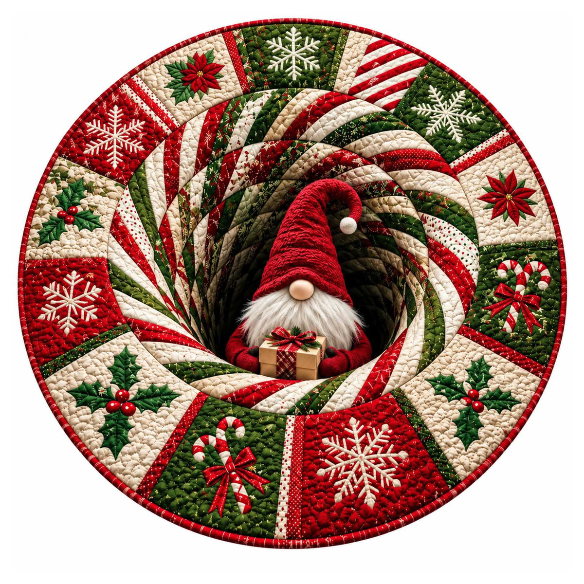 Christmas Rug Round Santa Print Easy-Clean