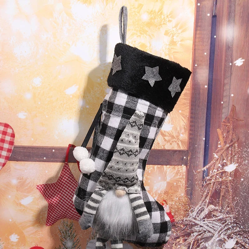 Christmas Stocking Durable Fabric Gnome Motif
