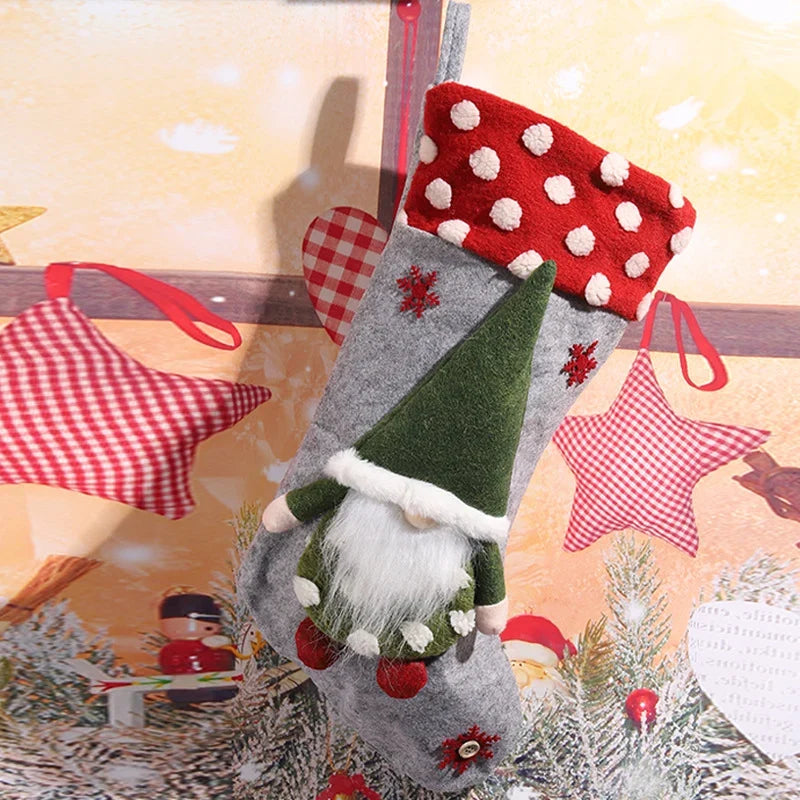 Christmas Stocking Gnome Design Felt Hanging Loop
