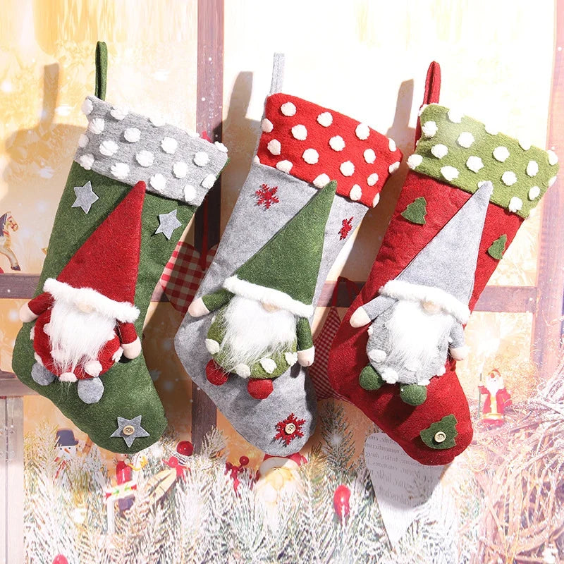 Christmas Stocking Gnome Design Felt & Soft Fabric