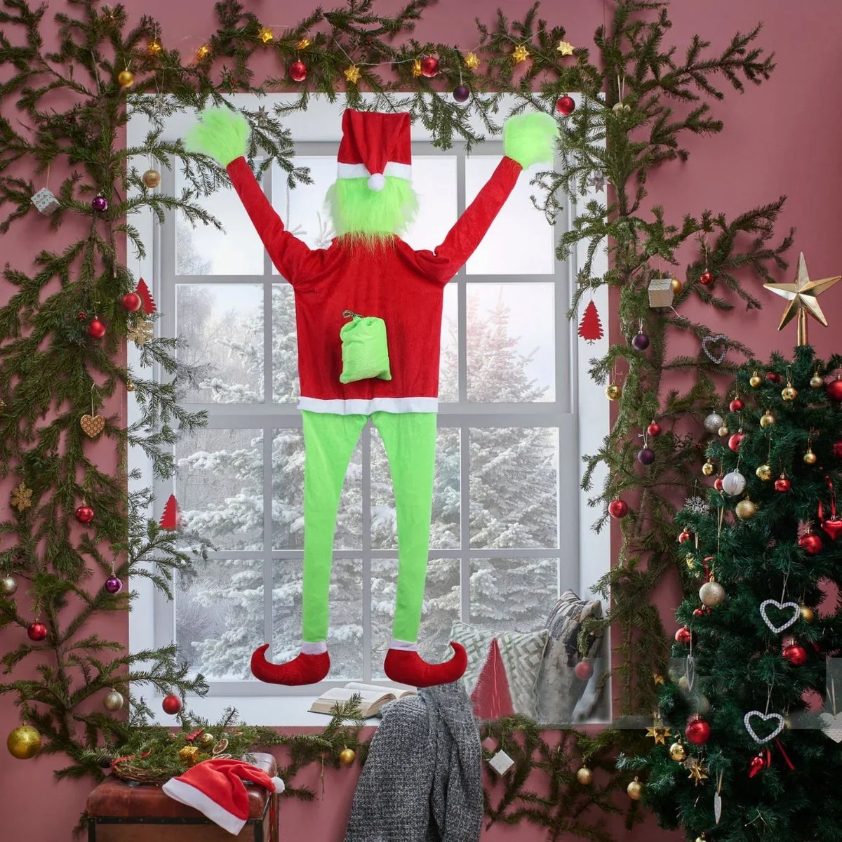 Christmas Stocking Grinch Design Spacious Durable Soft Fabric