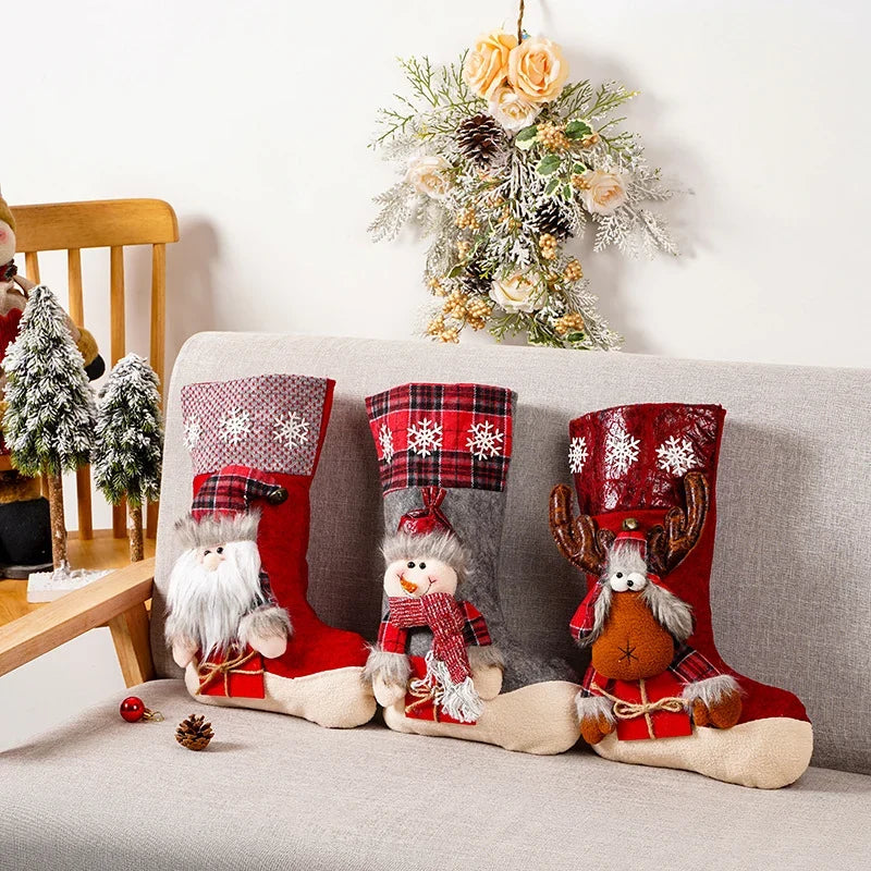 Christmas Stocking Nostalgic Reindeer Durable Fabric Spacious Interior