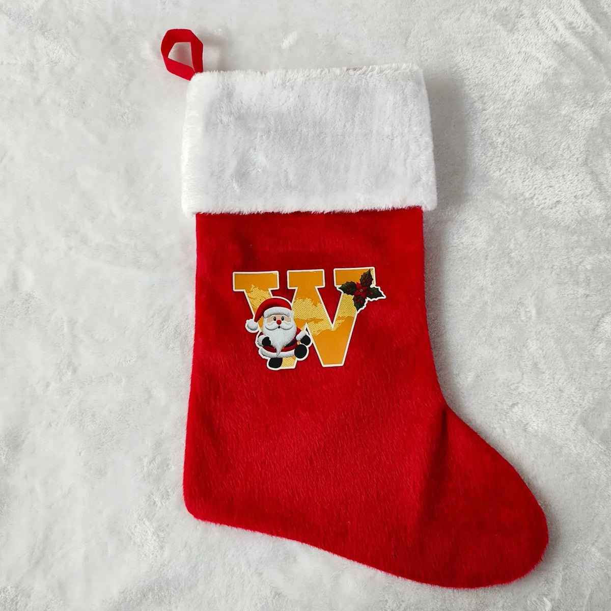 Christmas Stocking Personalized Red Plush With White Trim