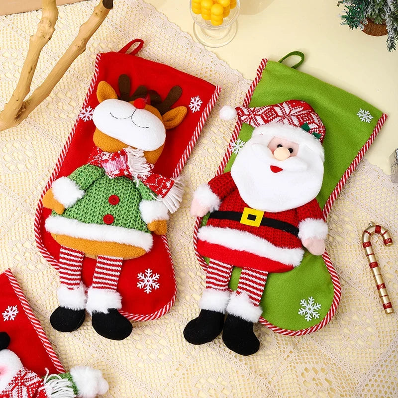 Christmas Stocking Plush Reindeer Design Spacious Gift Pocket